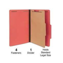 Quill Brand® 2/5-Cut Tab Pressboard Classification File Folders, 1-Partition, 4-Fasteners, Legal, Brown, 15/Box (747036)