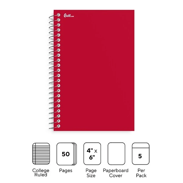 Quill Brand® Memo Books, 4" X 6", College Ruled, Assorted Colors, 50 Sheets/Pad, 5 Pads/Pack (TR11495) 3 Quill Brand® Memo Books, 4" X 6", College Ruled, Assorted Colors, 50 Sheets/Pad, 5 Pads/Pack (TR11495)