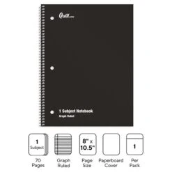 Quill Brand® 1-Subject Notebook, 8" X 10.5", Graph Ruled, 70 Sheets, Black (TR23986)