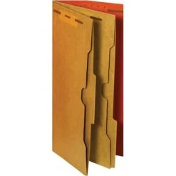 Quill Brand® 2/5-Cut Pressboard Classification Folders With Pockets, 2-Partitions, 6-Fasteners, Letter, Brown, 15/Box (736036)