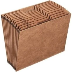 Quill Brand® Heavy-Duty Reinforced Expanding File, Monthly Index, 12 Pockets, Letter Size, Brown (723314)