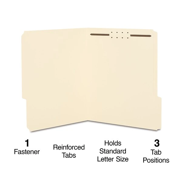 Quill Brand® Heavy-Duty Reinforced Assorted Tabs 1-Fastener Folders, Letter, Manila, 50/Box (737511) 3 Quill Brand® Heavy-Duty Reinforced Assorted Tabs 1-Fastener Folders, Letter, Manila, 50/Box (737511)