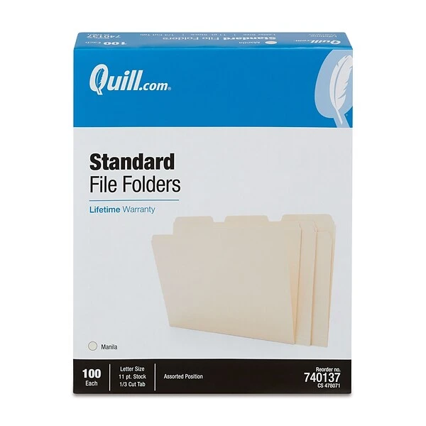 Quill Brand® File Folders, 1/3-Cut Assorted, Letter Size, Manila, 100/Box (740137) 6 Quill Brand® File Folders, 1/3-Cut Assorted, Letter Size, Manila, 100/Box (740137) - Image 4