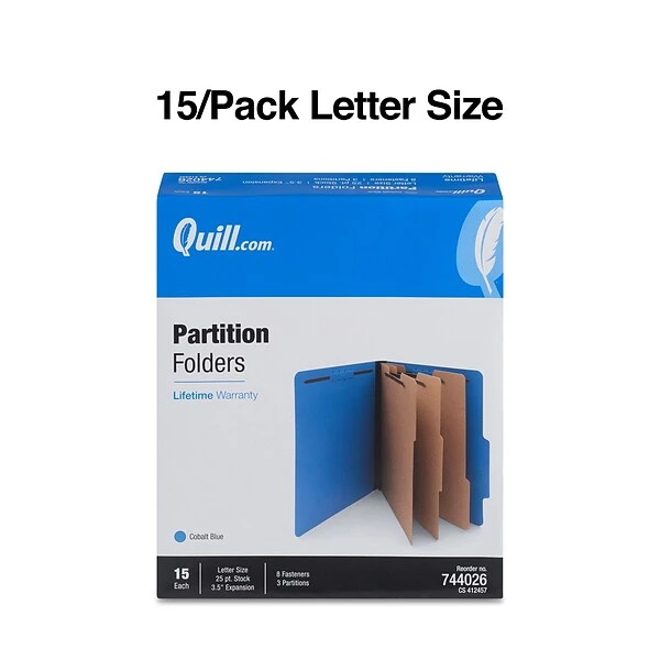 Quill Brand® 2/5-Cut Tab Pressboard Classification File Folders, 3-Partitions, 8-Fasteners, Letter, Blue, 15/Box (744026) 4 Quill Brand® 2/5-Cut Tab Pressboard Classification File Folders, 3-Partitions, 8-Fasteners, Letter, Blue, 15/Box (744026) - Image 2