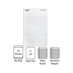 Quill Brand® Standard Series Legal Pad, 5" X 8", Wide Ruled, White, 50 Sheets/Pad, 12 Pads/Pack (742326)