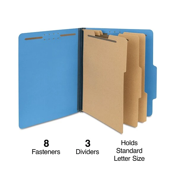 Quill Brand® 2/5-Cut Tab Pressboard Classification File Folders, 3-Partitions, 8-Fasteners, Letter, Blue, 15/Box (744026) 3 Quill Brand® 2/5-Cut Tab Pressboard Classification File Folders, 3-Partitions, 8-Fasteners, Letter, Blue, 15/Box (744026)