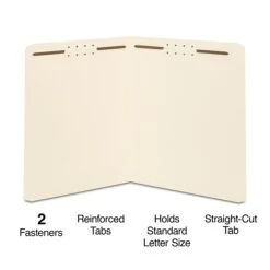 Quill Brand® Heavy-Duty Reinforced Straight Cut File Folders, 2-Fasteners, Letter, 2-Ply, Manila, 50/Bx (7-37523)