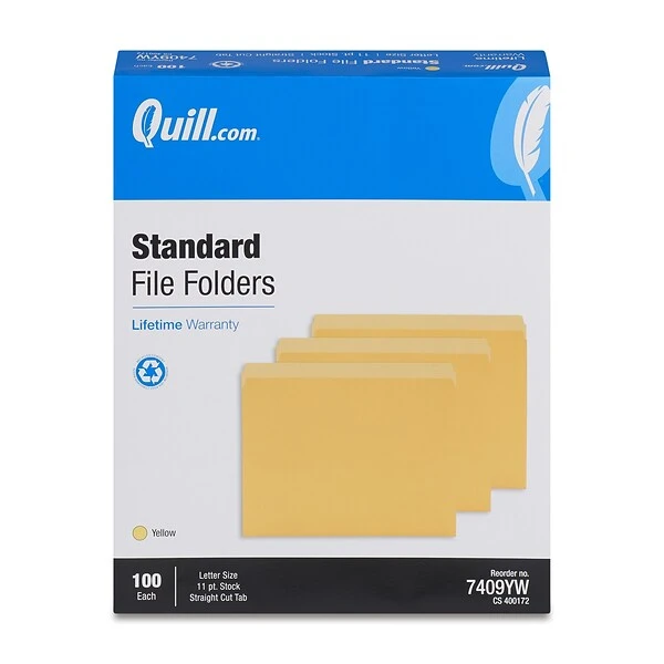 Quill Brand® File Folders, Straight-Cut, Letter Size, Yellow, 100/Box (7409YW) 5 Quill Brand® File Folders, Straight-Cut, Letter Size, Yellow, 100/Box (7409YW) - Image 3