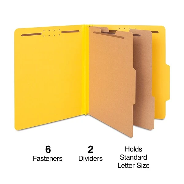 Quill Brand® 2/5-Cut Tab Pressboard Classification File Folders, 2-Partitions, 6-Fasteners, Letter, Yellow, 15/Box (738038) 3 Quill Brand® 2/5-Cut Tab Pressboard Classification File Folders, 2-Partitions, 6-Fasteners, Letter, Yellow, 15/Box (738038)