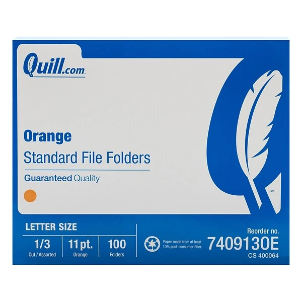 Quill Brand® File Folders, Assorted Tabs, 1/3-Cut, Letter Size, Orange, 100/Box (740913OE) 4 Quill Brand® File Folders, Assorted Tabs, 1/3-Cut, Letter Size, Orange, 100/Box (740913OE) - Image 2