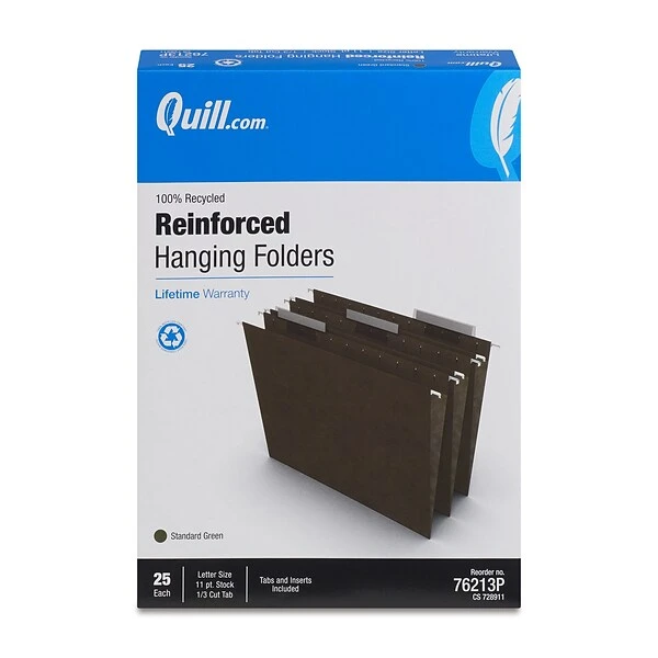 Quill Brand® 100% Recycled Premium Reinforced 3-Tab Hanging File Folders, Letter Size, Green, 25/Box (76213P) 7 Quill Brand® 100% Recycled Premium Reinforced 3-Tab Hanging File Folders, Letter Size, Green, 25/Box (76213P) - Image 5