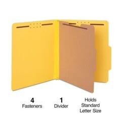 Quill Brand® 2/5-Cut Tab Pressboard Classification File Folders, 1-Partition, 4-Fasteners, Letter, Yellow, 15/Box (746038)