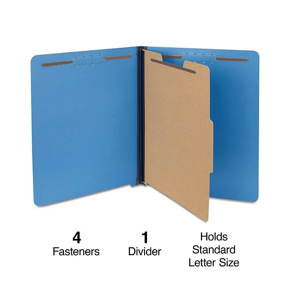 Quill Brand® End-Tab Partition Folders, 1 Partition, 4 Fasteners, Cobalt Blue, Letter, 15/Box (751026) 3 Quill Brand® End-Tab Partition Folders, 1 Partition, 4 Fasteners, Cobalt Blue, Letter, 15/Box (751026)