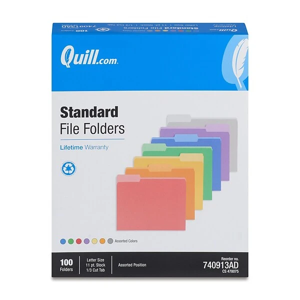 Quill Brand® File Folders, Assorted Tabs, 1/3-Cut, Letter Size, Assorted Colors, 100/Box (740913AD) 5 Quill Brand® File Folders, Assorted Tabs, 1/3-Cut, Letter Size, Assorted Colors, 100/Box (740913AD) - Image 3