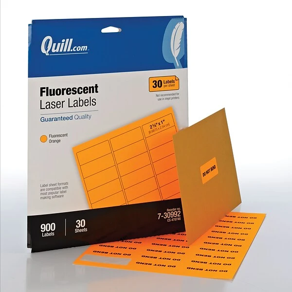Quill Brand® Laser Address Labels, 1" X 2-5/8", Fluorescent Orange, 900 Labels (730992) 3 Quill Brand® Laser Address Labels, 1" X 2-5/8", Fluorescent Orange, 900 Labels (730992)