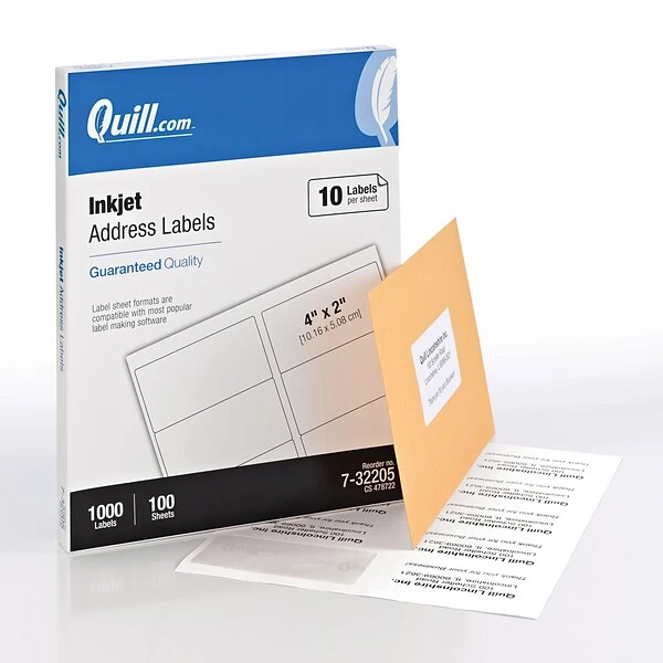 Quill Brand® Inkjet Address Labels, 2" X 4", White, 1,000 Labels (Compare To Avery 5163, 5263, 5444, 8163 & 8463) 3 Quill Brand® Inkjet Address Labels, 2" X 4", White, 1,000 Labels (Compare To Avery 5163, 5263, 5444, 8163 & 8463)