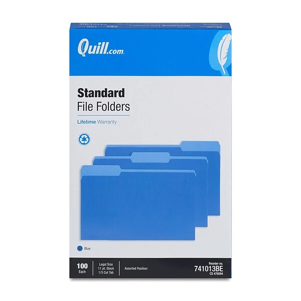 Quill Brand® File Folders, Assorted Tabs, 1/3-Cut, Legal, Blue, 100/Box (741013BE) 5 Quill Brand® File Folders, Assorted Tabs, 1/3-Cut, Legal, Blue, 100/Box (741013BE) - Image 3