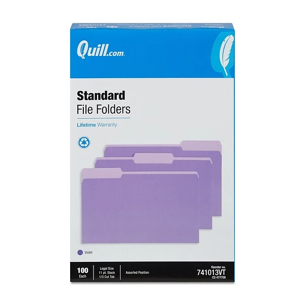 Quill Brand® File Folders, Assorted Tabs, 1/3-Cut, Legal, Violet, 100/Box (741013VT) 5 Quill Brand® File Folders, Assorted Tabs, 1/3-Cut, Legal, Violet, 100/Box (741013VT) - Image 3