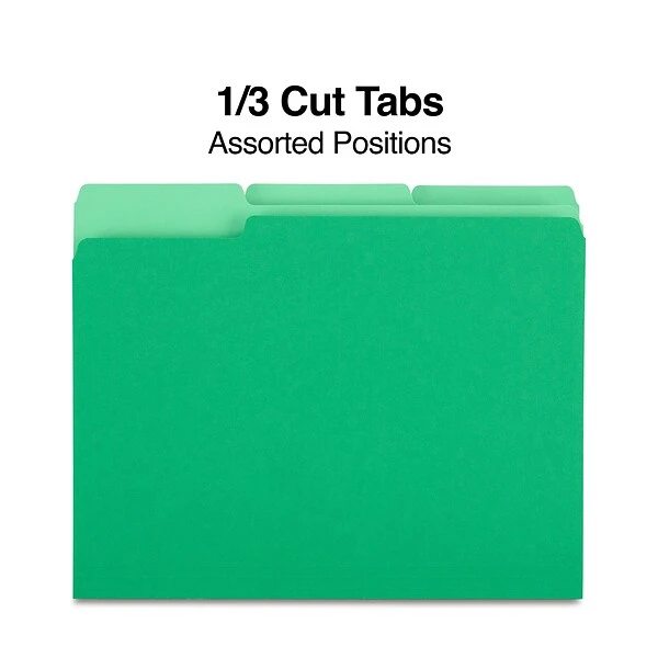 Quill Brand® File Folders, Assorted Tabs, 1/3-Cut, Letter Size, Green, 100/Box (740913BGR) 4 Quill Brand® File Folders, Assorted Tabs, 1/3-Cut, Letter Size, Green, 100/Box (740913BGR) - Image 2