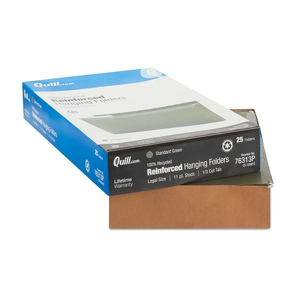Quill Brand® Premium Reinforced 100% Recycled Hanging File Folders, 1/3-Cut, Legal Size, Green, 25/Box (76313P) 7 Quill Brand® Premium Reinforced 100% Recycled Hanging File Folders, 1/3-Cut, Legal Size, Green, 25/Box (76313P) - Image 5