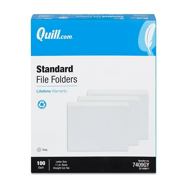 Quill Brand® File Folders, Straight-Cut, Letter Size, Gray, 100/Box (7409GY) 4 Quill Brand® File Folders, Straight-Cut, Letter Size, Gray, 100/Box (7409GY) - Image 2