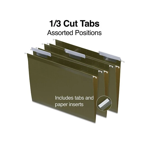 Quill Brand® 100% Recycled Premium Reinforced 3-Tab Hanging File Folders, Letter Size, Green, 25/Box (76213P) 4 Quill Brand® 100% Recycled Premium Reinforced 3-Tab Hanging File Folders, Letter Size, Green, 25/Box (76213P) - Image 2