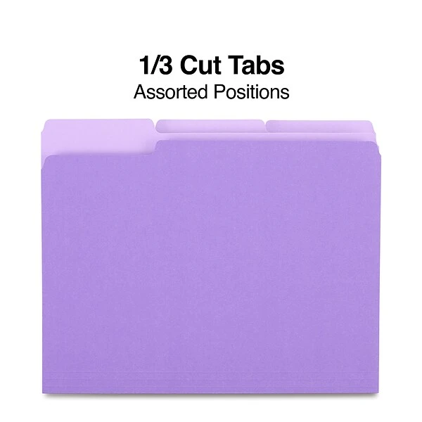 Quill Brand® File Folders, Assorted Tabs, 1/3-Cut, Letter Size, Violet, 100/Box (740913VT) 4 Quill Brand® File Folders, Assorted Tabs, 1/3-Cut, Letter Size, Violet, 100/Box (740913VT) - Image 2