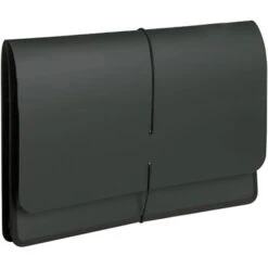 Quill Brand® Poly Expanding Wallet, Flap And Cord Closure, Legal Size, Black (11884-QL)