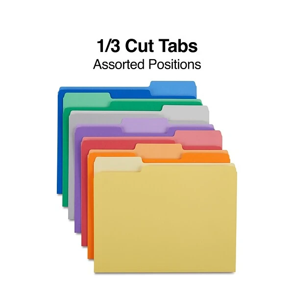 Quill Brand® File Folders, Assorted Tabs, 1/3-Cut, Letter Size, Assorted Colors, 100/Box (740913AD) 4 Quill Brand® File Folders, Assorted Tabs, 1/3-Cut, Letter Size, Assorted Colors, 100/Box (740913AD) - Image 2