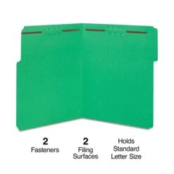 Quill Brand® 1/3-Cut Assorted 2-Fastener Folders, Letter, Green, 50/Box (7354GN)