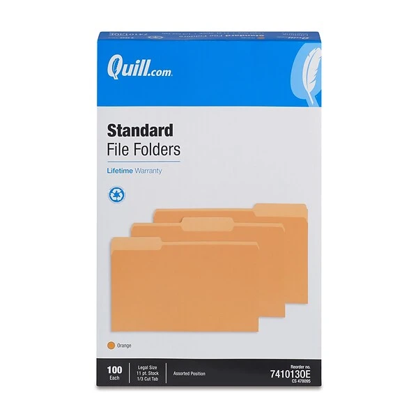 Quill Brand® File Folders, Assorted Tabs, 1/3-Cut, Legal, Orange, 100/Box (741013OE) 5 Quill Brand® File Folders, Assorted Tabs, 1/3-Cut, Legal, Orange, 100/Box (741013OE) - Image 3