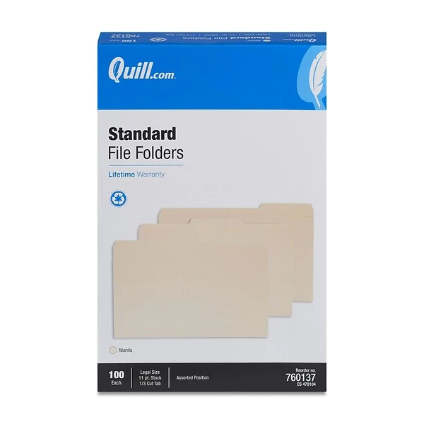 Quill Brand® File Folders, Assorted Tabs, 1/3-Cut , Legal Size, Manila, 100/Box (760137) 5 Quill Brand® File Folders, Assorted Tabs, 1/3-Cut , Legal Size, Manila, 100/Box (760137) - Image 3