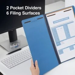 Quill Brand® 2/5-Cut Pressboard Classification Folders With Pockets, 2 Partitions, 6-Fasteners, Letter, Blue, 15/Box (736026) -Office Essentials Shop A6632009 FBFC 41D7 BDD89F0C058CDBD7 s7
