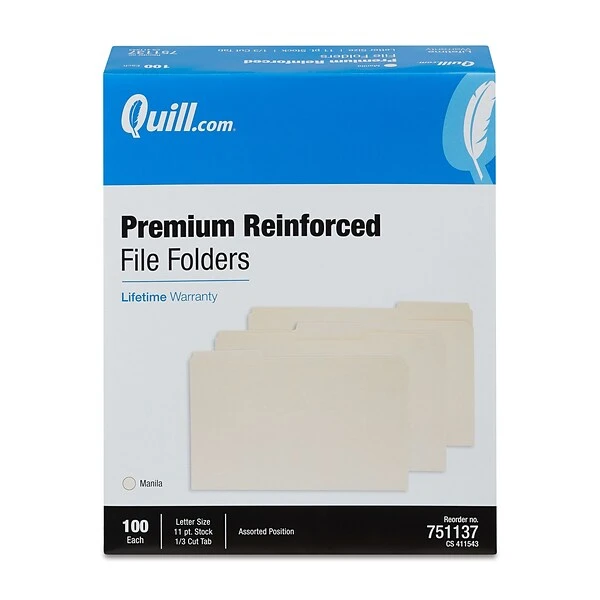 Quill Brand® Premium Reinforced File Folders, Assorted Tabs, 1/3-Cut, Letter Size, Manila, 100/Box (751137) 5 Quill Brand® Premium Reinforced File Folders, Assorted Tabs, 1/3-Cut, Letter Size, Manila, 100/Box (751137) - Image 3