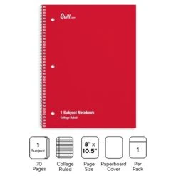 Quill Brand® 1-Subject Notebook, 8" X 10.5", College Ruled, 70 Sheets, Assorted (27498M)