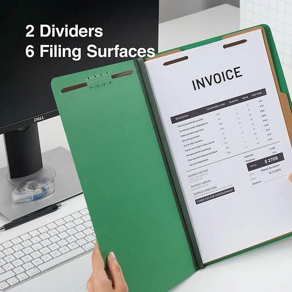 Quill Brand® 2/5-Cut Tab Pressboard Classification File Folders, 2-Partitions, 6-Fasteners, Legal, Green, 15/Box (739034) 6 Quill Brand® 2/5-Cut Tab Pressboard Classification File Folders, 2-Partitions, 6-Fasteners, Legal, Green, 15/Box (739034) - Image 4
