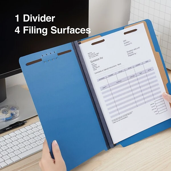 Quill Brand® End-Tab Partition Folders, 1 Partition, 4 Fasteners, Cobalt Blue, Letter, 15/Box (751026) 6 Quill Brand® End-Tab Partition Folders, 1 Partition, 4 Fasteners, Cobalt Blue, Letter, 15/Box (751026) - Image 4