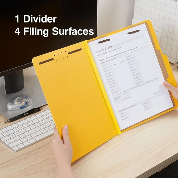 Quill Brand® 2/5-Cut Tab Pressboard Classification File Folders, 1-Partition, 4-Fasteners, Letter, Yellow, 15/Box (746038) 7 Quill Brand® 2/5-Cut Tab Pressboard Classification File Folders, 1-Partition, 4-Fasteners, Letter, Yellow, 15/Box (746038) - Image 5