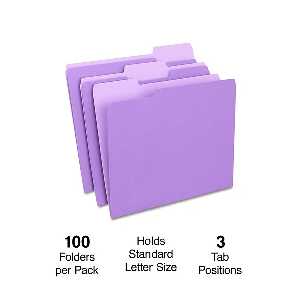 Quill Brand® File Folders, Assorted Tabs, 1/3-Cut, Letter Size, Violet, 100/Box (740913VT) 3 Quill Brand® File Folders, Assorted Tabs, 1/3-Cut, Letter Size, Violet, 100/Box (740913VT)
