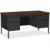 Quill Brand® 60"W Walnut Laminate Fortress Series Desk With Double Pedestal