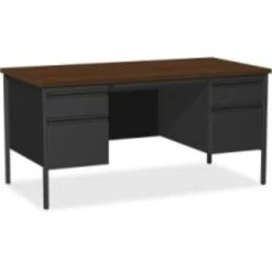 Quill Brand® 60"W Walnut Laminate Fortress Series Desk With Double Pedestal
