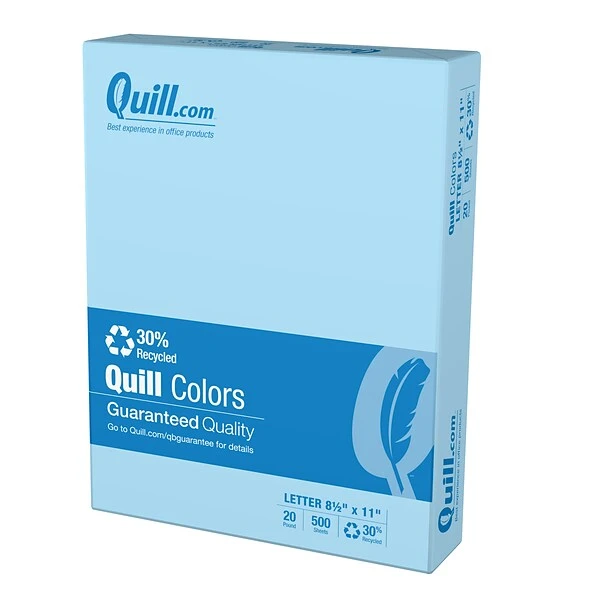 Quill Brand® 30% Recycled Colored Multipurpose Paper, 20 Lbs., 8.5" X 11", Blue, 500 Sheets/Ream, 10 Reams/Carton (720559CT) 3 Quill Brand® 30% Recycled Colored Multipurpose Paper, 20 Lbs., 8.5" X 11", Blue, 500 Sheets/Ream, 10 Reams/Carton (720559CT)
