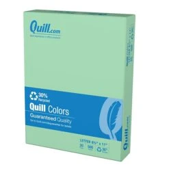 Quill Brand® 30% Recycled Colored Multipurpose Paper, 20 Lbs., 8.5" X 11", Green, 500 Sheets/Ream, 10 Reams/Carton (720561CT)