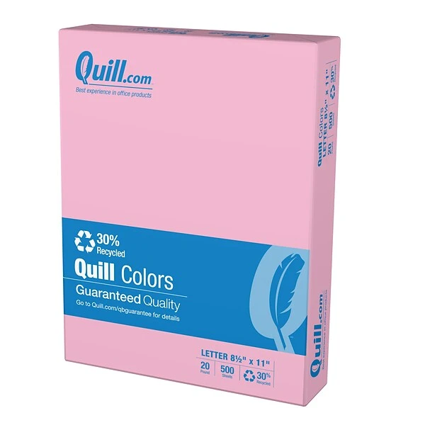 Quill Brand® 30% Recycled Colored Multipurpose Paper, 20 Lbs., 8.5" X 11", Pink, 500 Sheets/Ream, 10 Reams/Carton (720567CT) 3 Quill Brand® 30% Recycled Colored Multipurpose Paper, 20 Lbs., 8.5" X 11", Pink, 500 Sheets/Ream, 10 Reams/Carton (720567CT)
