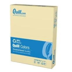 Quill Brand® 30% Recycled Colored Multipurpose Paper, 20 Lbs., 8.5" X 11", Ivory, 500 Sheets/Ream, 10 Reams/Carton (720569CT)