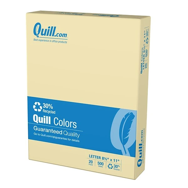 Quill Brand® 30% Recycled Colored Multipurpose Paper, 20 Lbs., 8.5" X 11", Ivory, 500 Sheets/Ream, 10 Reams/Carton (720569CT) 3 Quill Brand® 30% Recycled Colored Multipurpose Paper, 20 Lbs., 8.5" X 11", Ivory, 500 Sheets/Ream, 10 Reams/Carton (720569CT)