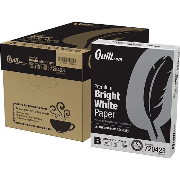 Quill Brand® 8.5" X 11" Laser & Inkjet Print Paper, 24 Lbs., 98 Brightness, 500 Sheets/Ream (720423) 4 Quill Brand® 8.5" X 11" Laser & Inkjet Print Paper, 24 Lbs., 98 Brightness, 500 Sheets/Ream (720423) - Image 2