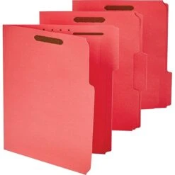 Quill Brand® 1/3-Cut Assorted 2-Fastener Folders, Letter, Red, 50/Box (7354RD) -Office Essentials Shop s1009039 s7