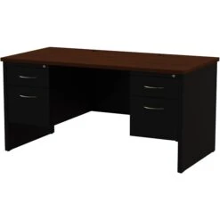 Quill Brand® Modular Double Pedestal Desk, Black/Walnut, 30"x60"