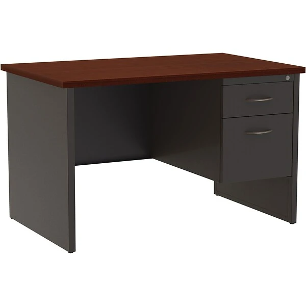 Quill Brand® Modular Right Single Pedestal Desk, Charcoal/Mahogany, 30"Dx48"W 3 Quill Brand® Modular Right Single Pedestal Desk, Charcoal/Mahogany, 30"Dx48"W